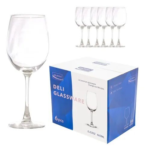 Jogo De 6 Taças Luxo Para Vinho Agua Vidro Resistente 465ml - R$ 64,41