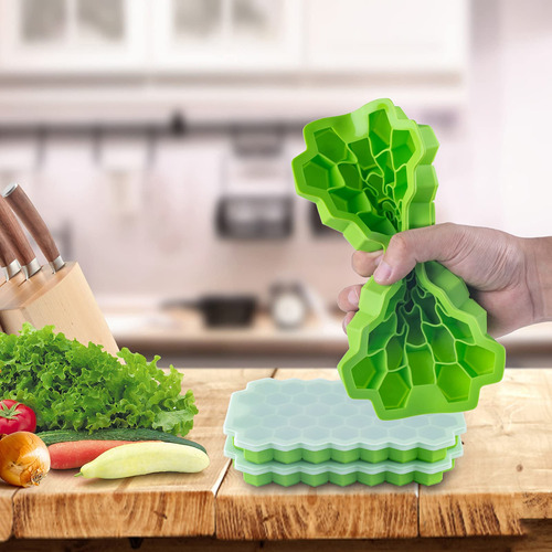 Molde De Silicona For Cubitos De Hielo De 2 Piezas Con Tapa