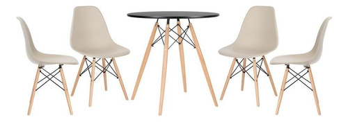 Kit Mesa Jantar Eames Wood 70 Cm 4 Cadeiras Eiffel Cores Cor da tampa Mesa preto com cadeiras nude