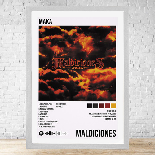 Cuadro Maka Maldiciones 30x40 Con Vidrio Y Marco C580 Blanco Moderno