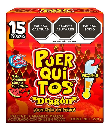 Dulce Paletas Cool Toons Puerquitos Dragon Chile Polvo 15pz