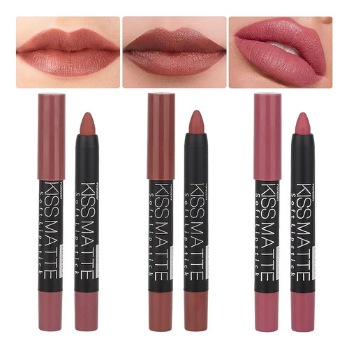 Evpct 3pcs Nude Beige Matte Lipstick And Lip Liner Crayon Se