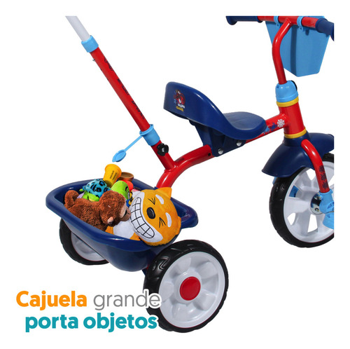 Triciclo Apache Spiderman Cajuela Barra Empuje Spidey Friend Azul Marino