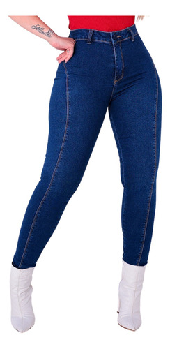 Calça Feminina Sknny Cintura Alta Jeans Azul Empina Bumbum