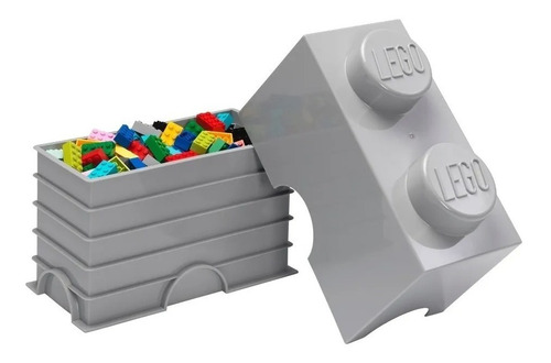 Lego Contenedor Canasto Apilable Organizador Storage Brick 2 Color Stone Grey