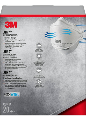 3m Aura Particulate N95 Respirador 9205+, Diseño Ligero De P