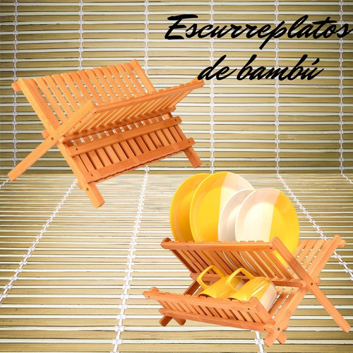 Imagen 4 de 8 de Secaplatos Escurreplatos Plegable Madera De Bambú