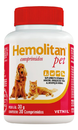 Suplemento Vitamínico Hemolitan Pet 30g (30 Comp.) - Vetnil
