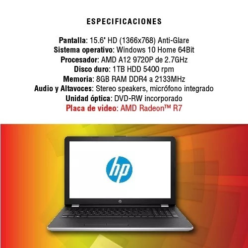 Notebook Hp Pavilion 15-bw052 15.6 A12-9720p  1tb 8gb Ddr7