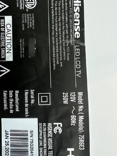 Tarjeta Main Hisense 75r6e3 Rsag7.820.9794 (Usado)