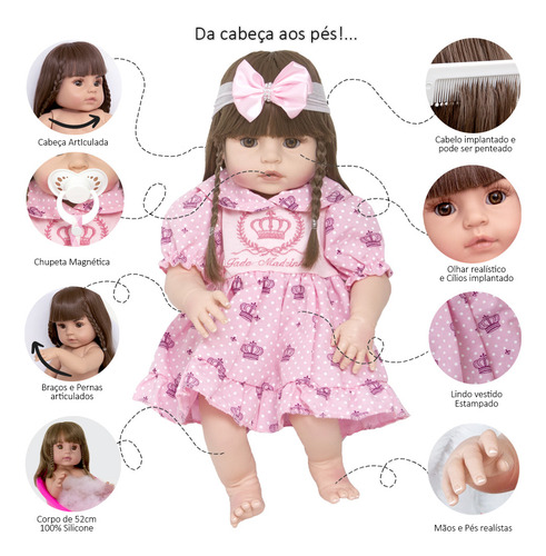 Boneca Silicone Bebê Reborn Barata Bonita Com Cílios Enxoval