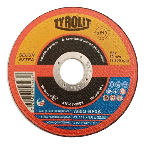 Disco De Corte Inox 4.1/2 Pol. 41f Secur - Tyrolit