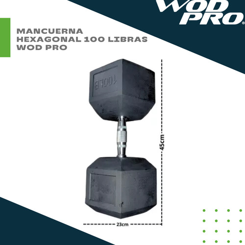 Mancuerna Hexagonal 100 Lbs Wod Pro Caucho Cromada