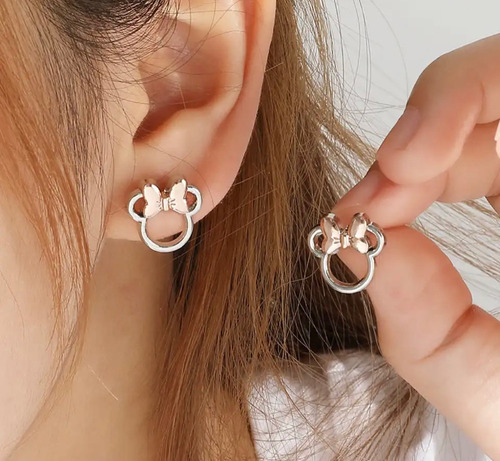 T Aros Aretes Argollas Plata Ley Mujer Mickey Mouse
