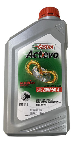 Aceite Moto Actevo 4t 20w-50 Part Syn 1lt Castrol