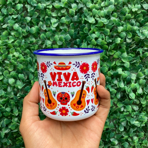 Imagen 2 de 3 de Taza Peltre Diseño Mexicano S3 - Viva México Mes Patrio