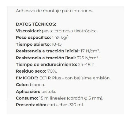 Imagen 2 de 8 de Adhesivo D Montaje Ultrabond Super Grip Cartucho 310ml Mapei