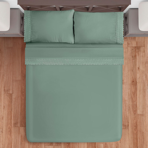 Juego De Sabanas Matrimonial Verde Olivo Bordadas Elefantito Diseño De La Tela Liso
