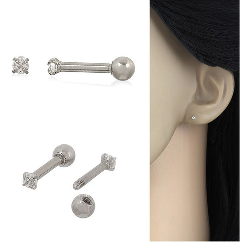 Piercing Zirconia 2mm Aço Inoxidavel Haste 6mm 2 Unidades