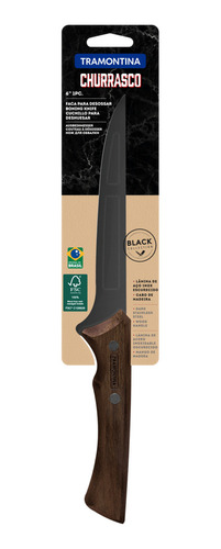Cuchillo para Deshuesar Tramontina Churrasco Black con Lámina de Acero Inoxidable Oscurecido y Mango de Madera 6"