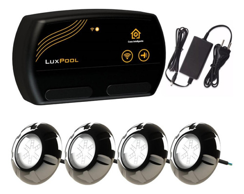 Kit 4 Led Rgb 9w Inox Piscina + Comando Wifi Luxpool + Fonte