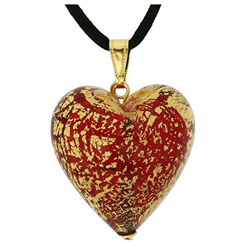 Collar Corazón Murano Rojo Con Oro