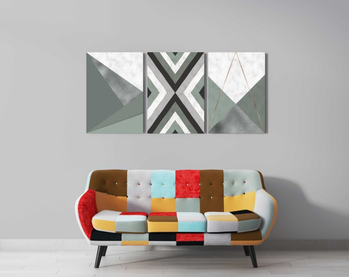Trio De Placas Decorativas Quadro Moderno Geométrico 12 - A3