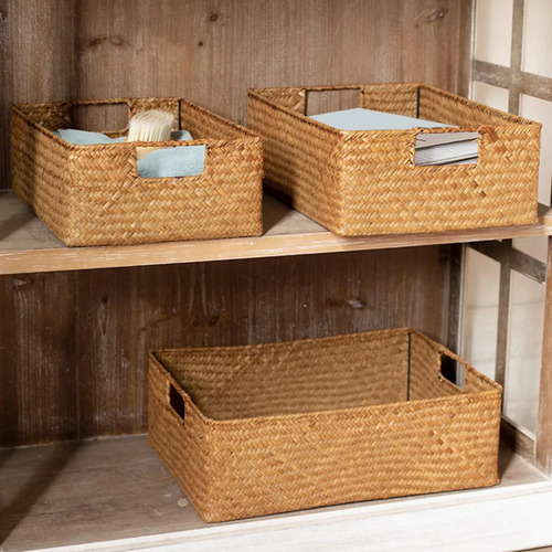 Cesta De Armazenamento Tecida Seagrass Cesta De