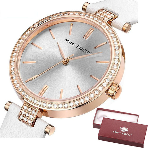 Reloj Mini Focus Fashion De Cuero Con Diamantes Y Cuarzo