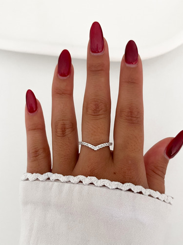 Anillo En Forma V Pico Cubic Brillo Minimalista De Plata Plateado 7