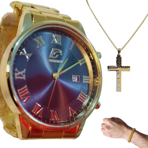 Relógio Masculino Original Barato Analógico  + Corrente Cruz