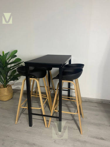 Comedor Alto Estilo Bar X4 Taburete Cuppy Y Mesa Rectangular