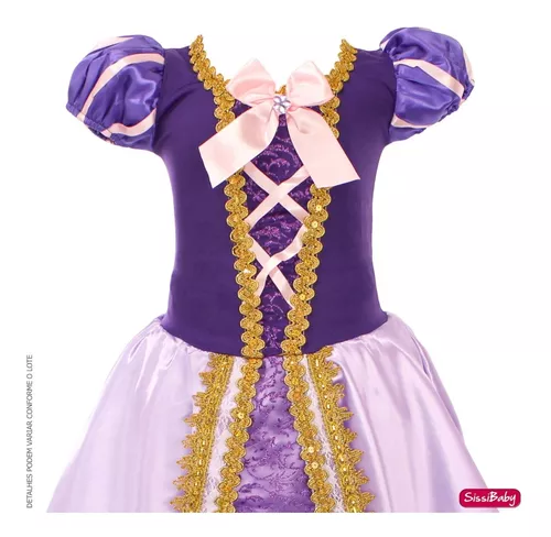 Fantasia Vestido Luxo Infantil Princesa Sofia / Rapunzel C/ Tiara