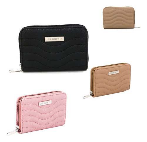 Billetera Minimalista Trendy Para Tarjetas Y Monedas Color Negro Diseño De La Tela Liso