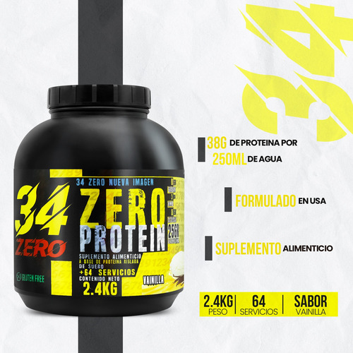 34 Zero Proteína Hidrolizada 2.4kg 80 Servicios Vainilla