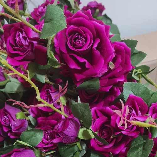 Haste Rosa Aveludada Artificial Com 3 Flores Toque Real Rosa