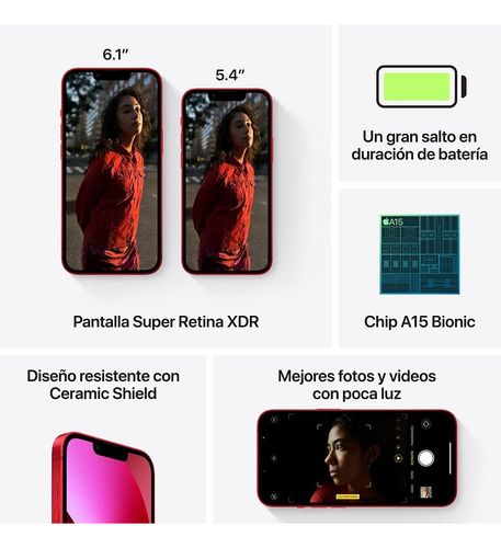 Apple iPhone 13 (128 Gb) - Rojo Con Caja Original (Reacondicionado)