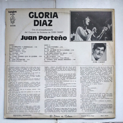 Gloria Diaz- Juan Porteño - Vinilo 1978 (Usado)