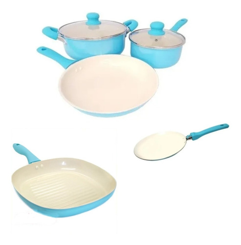 Set Cocina Sart Bif Panq Hudson Ceramic Antiadh 7 Pz Celeste