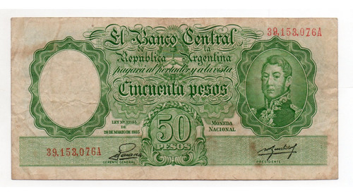 Billete Argentina 50 Pesos Moneda Nacional Bottero 1989 Mb-
