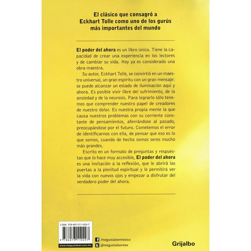Imagen 2 de 4 de El Poder Del Ahora - Eckhart Tolle - Editorial Grijalbo