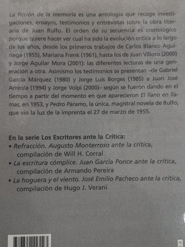 La Ficción De La Memoria - Juan Rulfo Ante La Crítica (Usado)