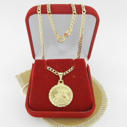 Corrente Masculina 50cm 3mm São Jorge Folheada Ouro Cr1632 Cor Dourado