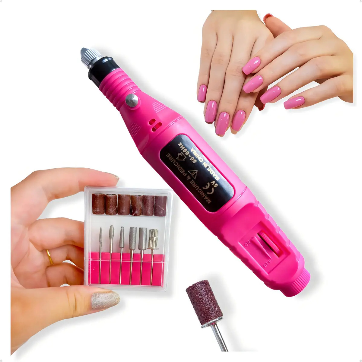 Lixadeira Elétrica P/ Unhas Naturais Gel e Porcelana Velocidade Ajustável Rosa BBMOYE