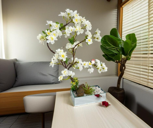 Bonsai Artificial De Pessegueiro Mini Árvore Rosa Ou Branco