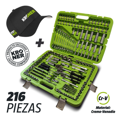 Set Juego De Tubos Llaves Y Puntas Kroner De 216 Piezas