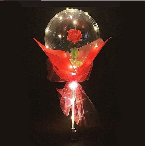 Globo Con Luz Led Y Rosa, Globo Burbuja