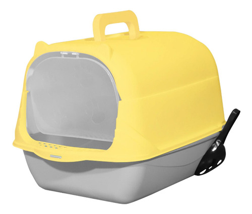 Caja De Arena Para Gatos Con Capucha De Mano Gris Amarillo