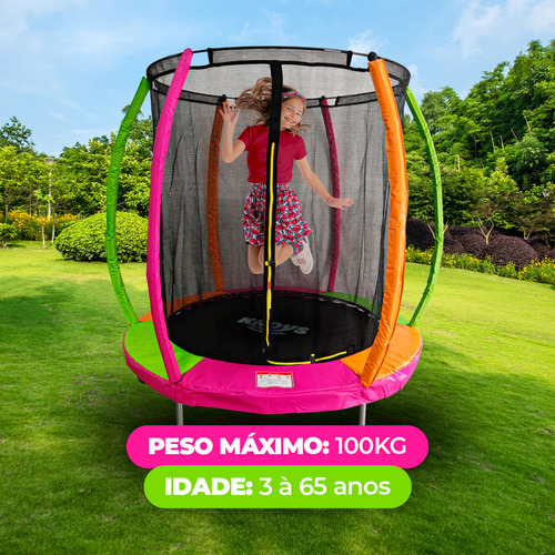 Cama Elástica Infantil Pula Pula 1.83m Kroys Brinquedos Curva Com Escada Rede De Proteçao Com Ziper