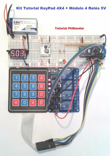 Kit Tutorial Arduino Teclado Keypad 4x4 + Módulo 4 Reles 5v